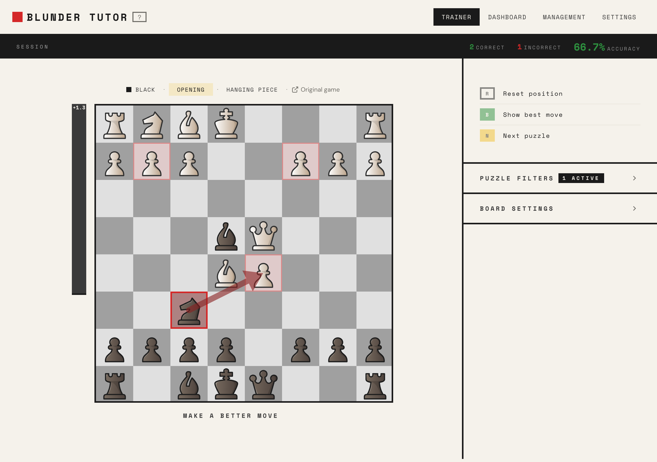 Blunder Tutor trainer interface